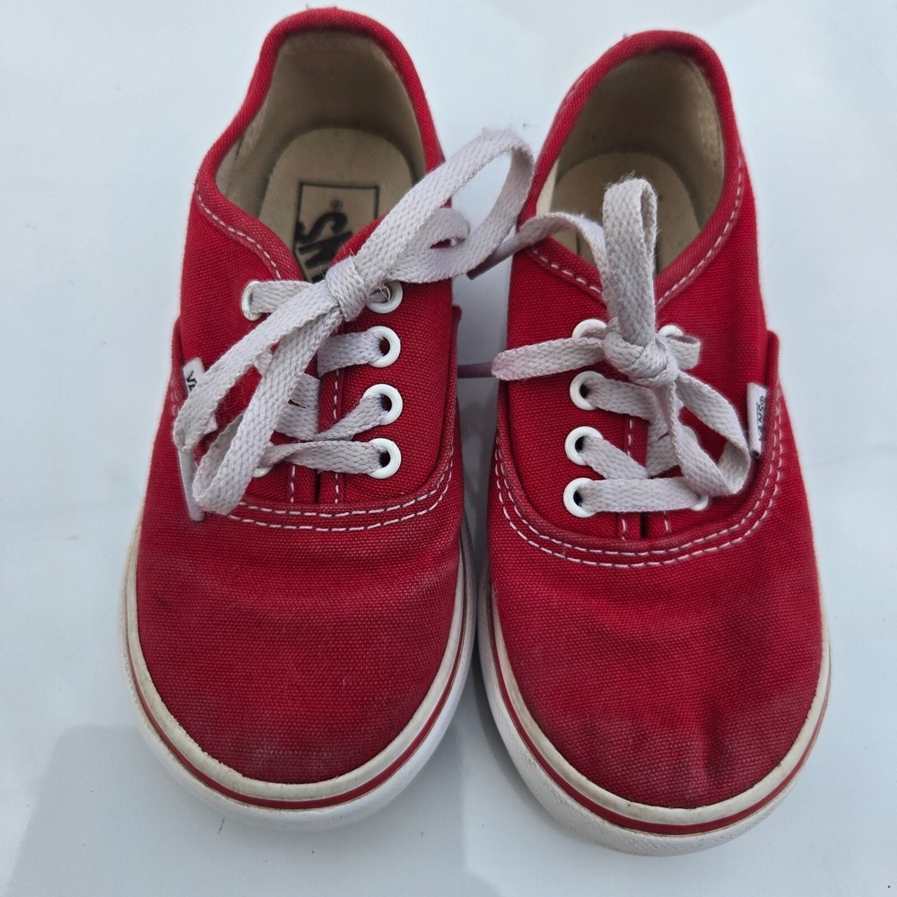 VANS Red Lace-Up Off the Wall Low Canvas Skate Sneakers‎ Shoes 8.5c Kids Unisex